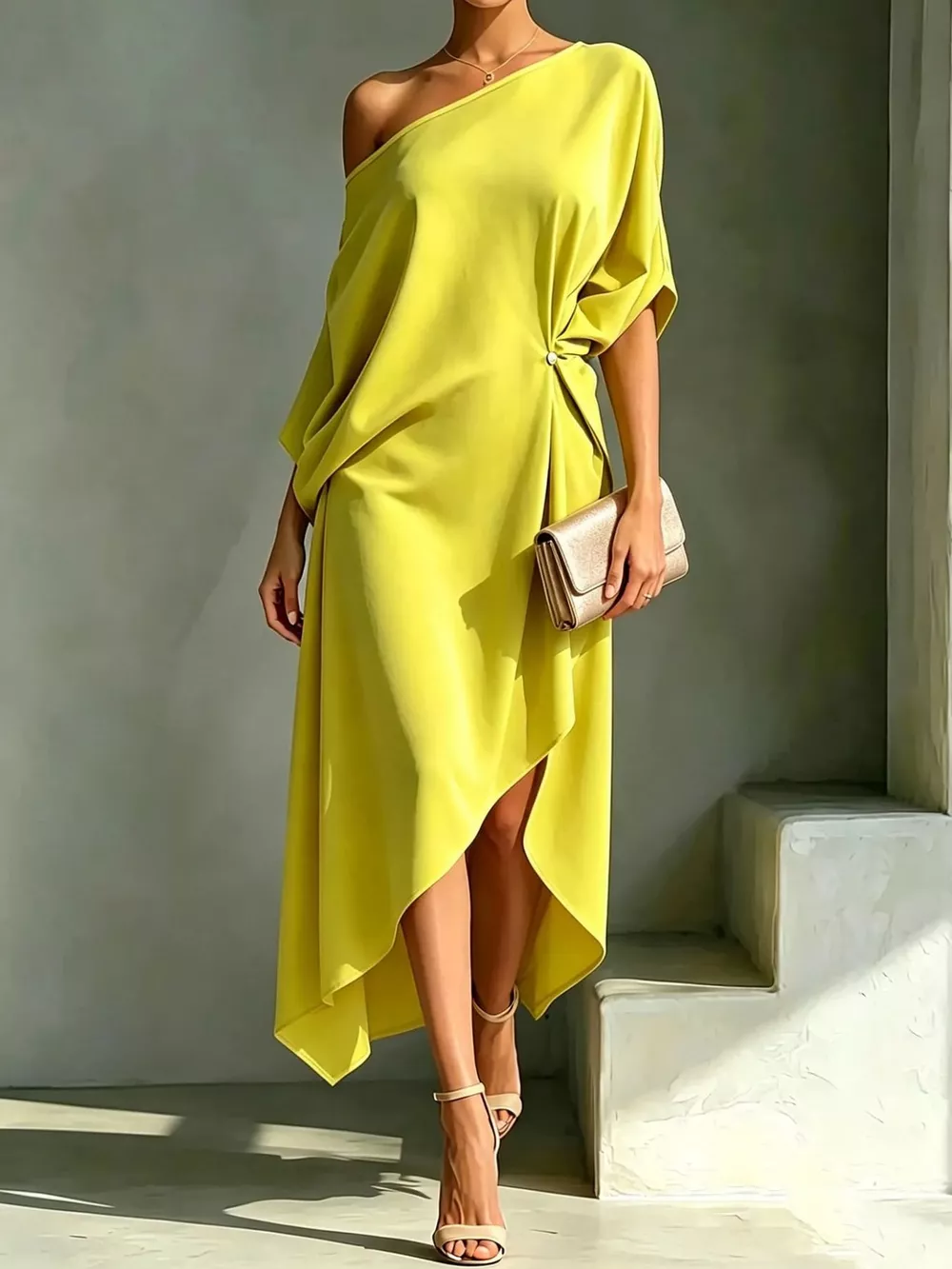 Full Size One-Shoulder Asymmetric Hem Midi Dress Plus Size, image 7