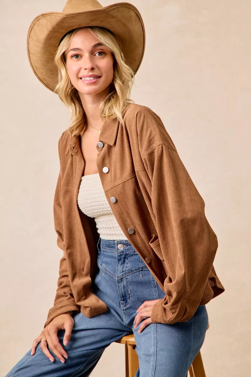 Corduroy Relaxed Fit Shacket with Back Pleat, image 13