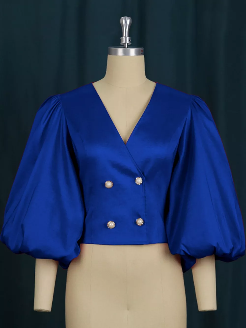 Full Size Double-Breasted Puff Sleeve Blouse Plus Size, image 10