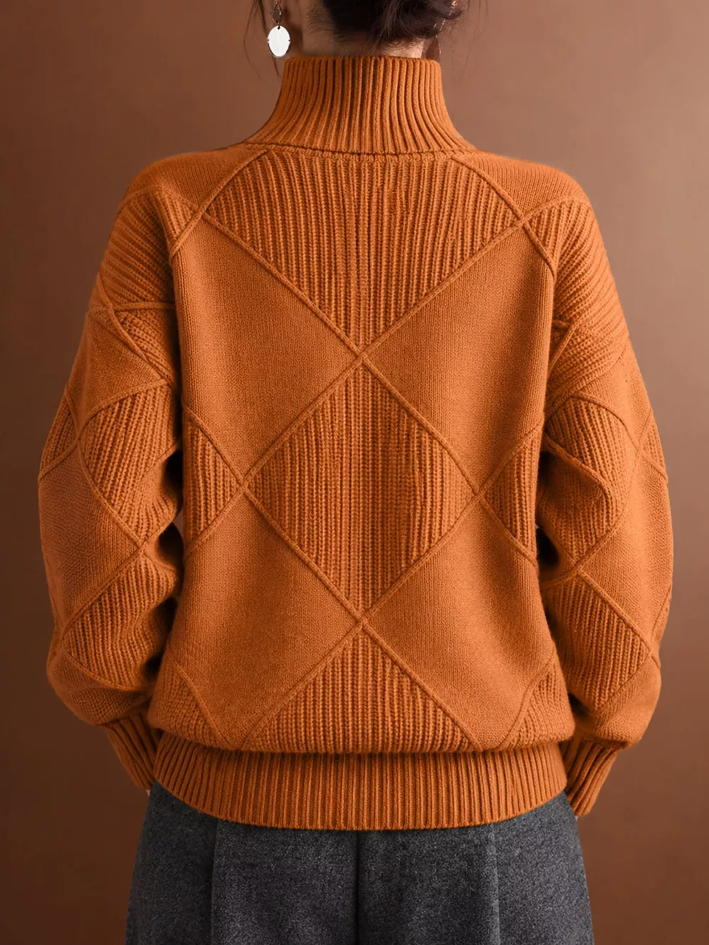 Full Size Diamond Pattern Turtleneck Sweater Plus Size, image 44