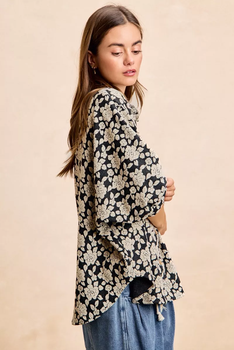 Floral Jacquard Short Dolman Sleeves Shirt, image 14