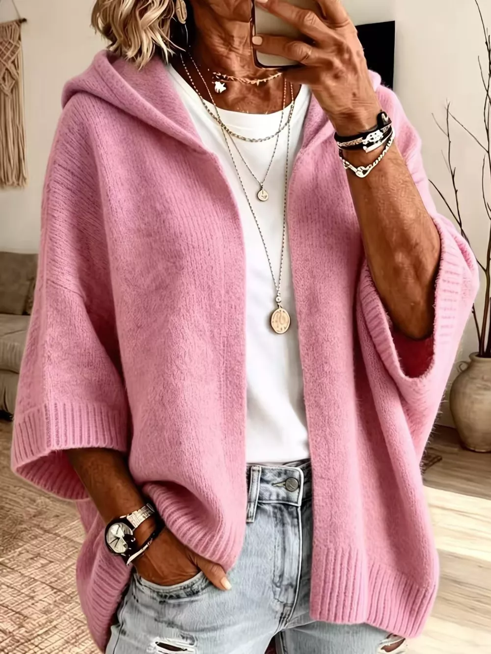 Full Size Hooded Open-Front Knit Cardigan Plus Size, image 25
