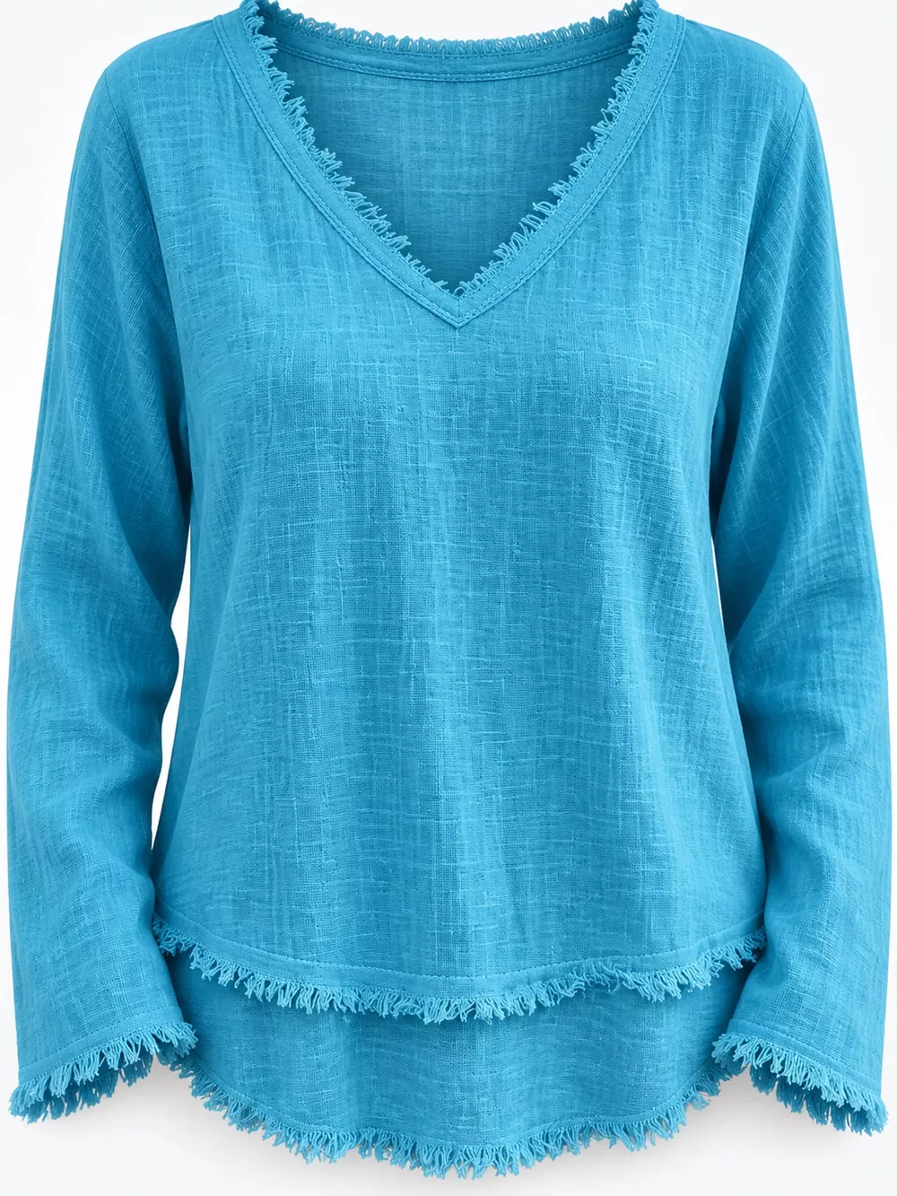 Full Size Frayed Hem V-Neck Blouse Plus Size, image 35