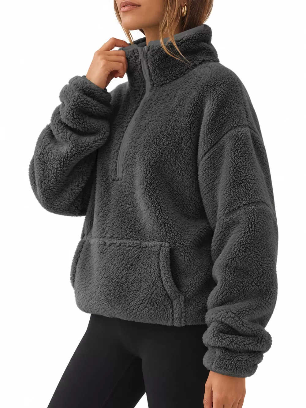 Full Size Sherpa Quarter-Zip Turtleneck Sweatshirt Plus Size, image 22