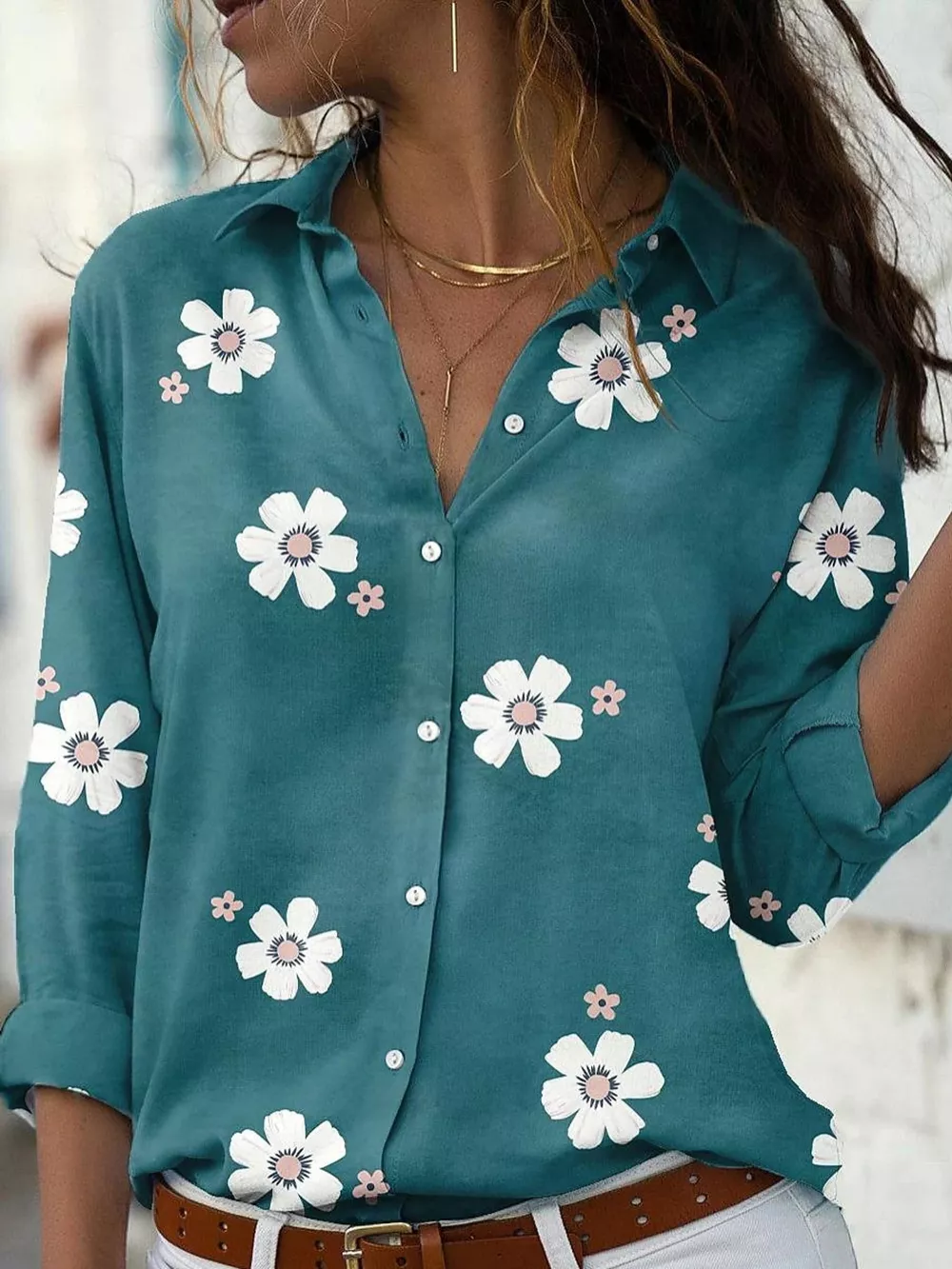 Full Size Floral Print Button-Down Casual Shirt Plus Size, image 11