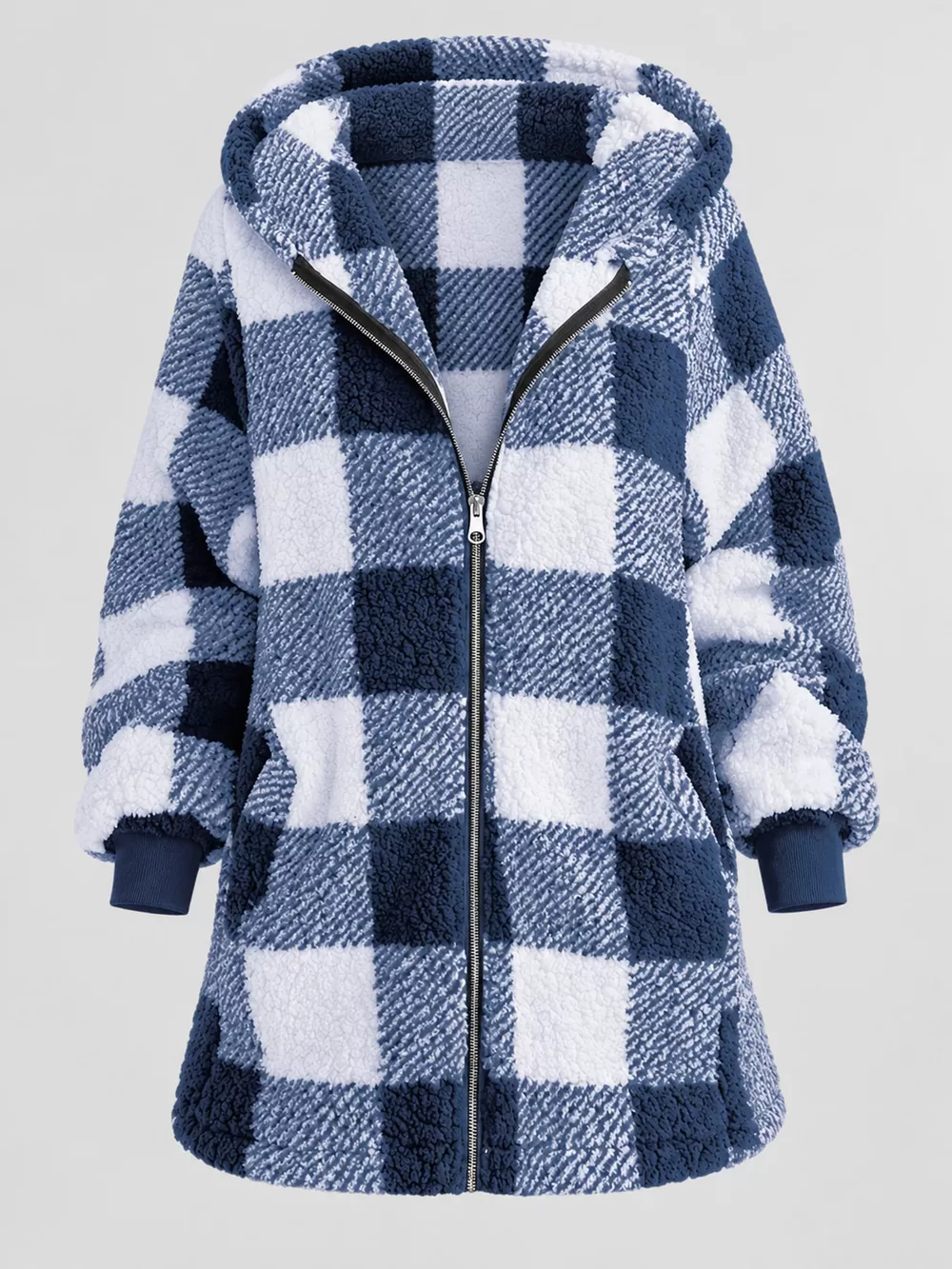 Full Size Plaid Sherpa Hooded Zip-Up Outerwear Plus Size, image 21
