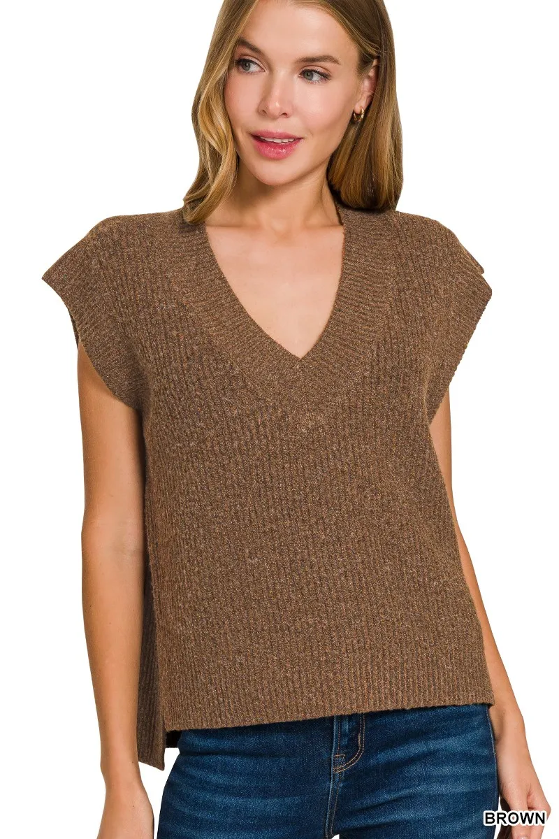 Oversized Sweater Vest with Side Slit
