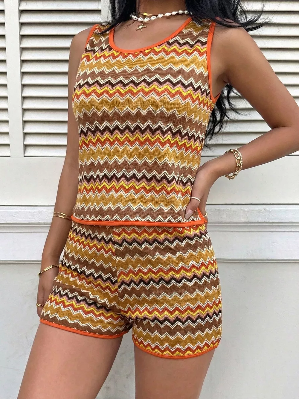 Zigzag Knit Tank Top and Shorts Set, image 12