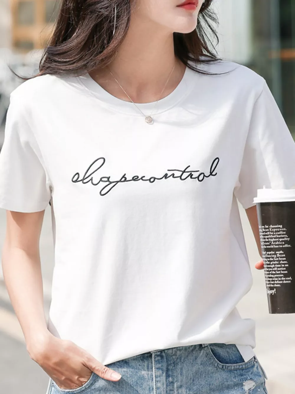 Full Size Letter Embroidered Round Neck T-Shirt Plus Size