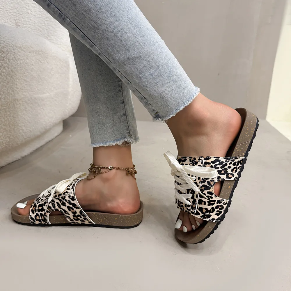 Leopard Print Open Toe Lace-up Sandals, image 2