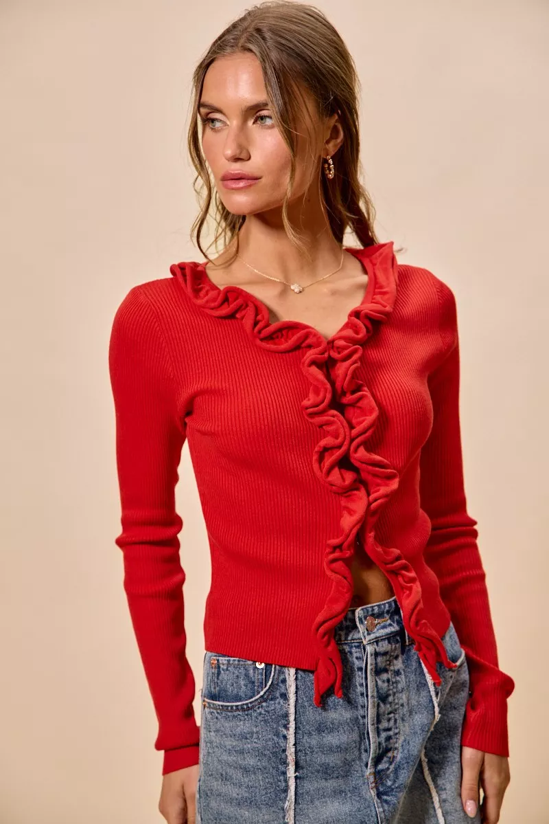 Cascade Ruffle Ribbed Sweater Cardgian, image 27