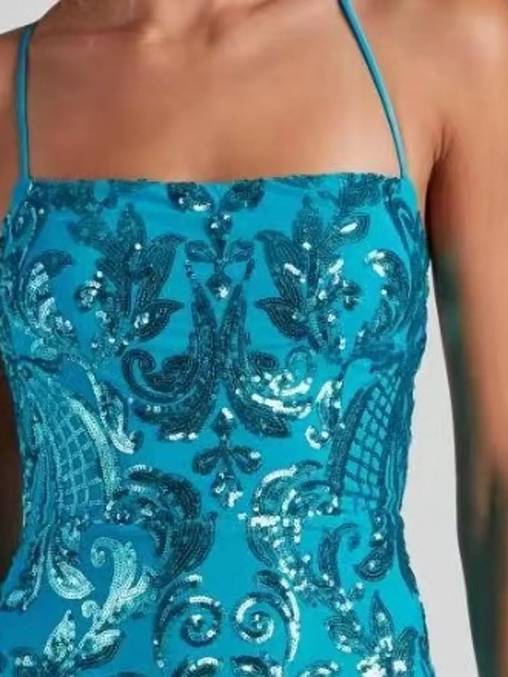 Sequin Embellished Bodycon Backless Evening Dress with Back Lace-Up, image 5