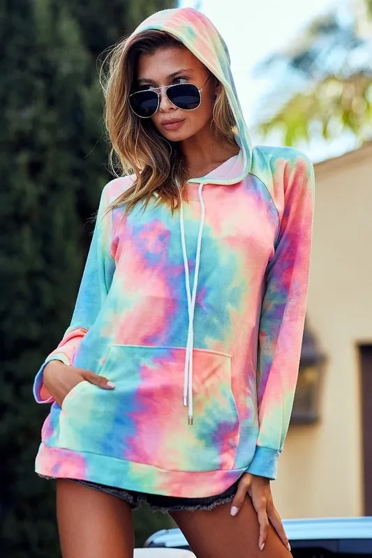 Tie Dye French Terry Hoodie with Kangaroo Pocket, image 11