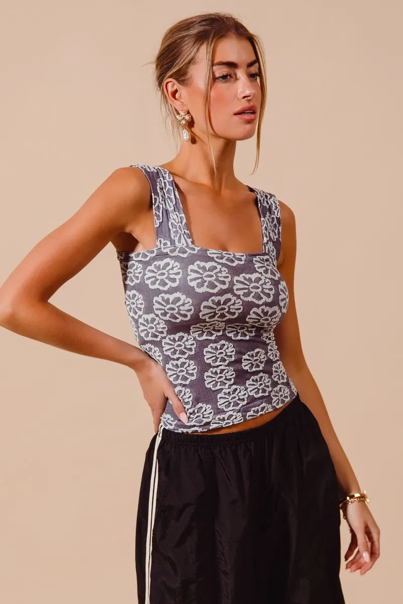 Two Tone Floral Seamless Tank Top, image 5