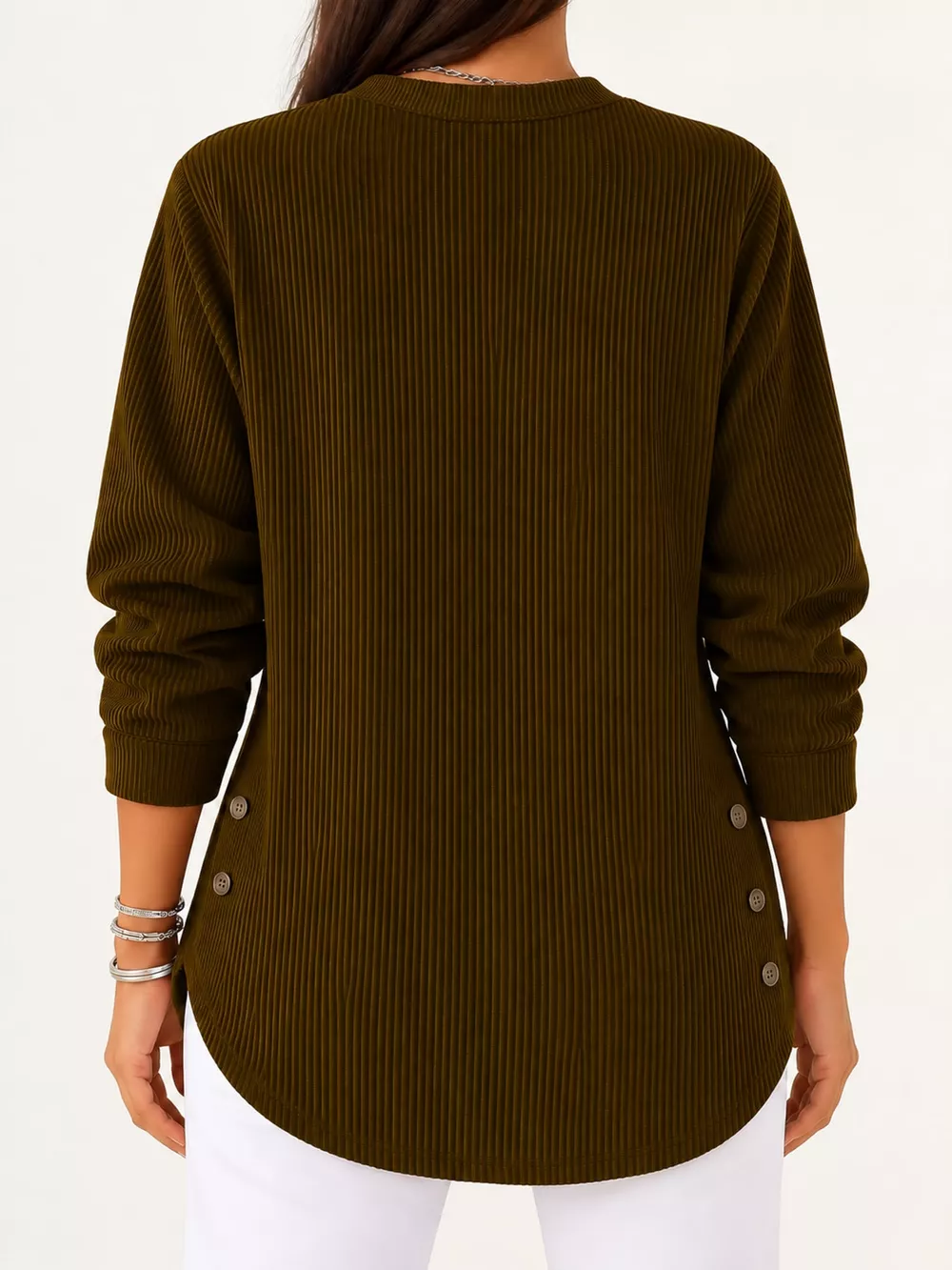 Full Size Button Detail Long Sleeve Top Plus Size, image 29