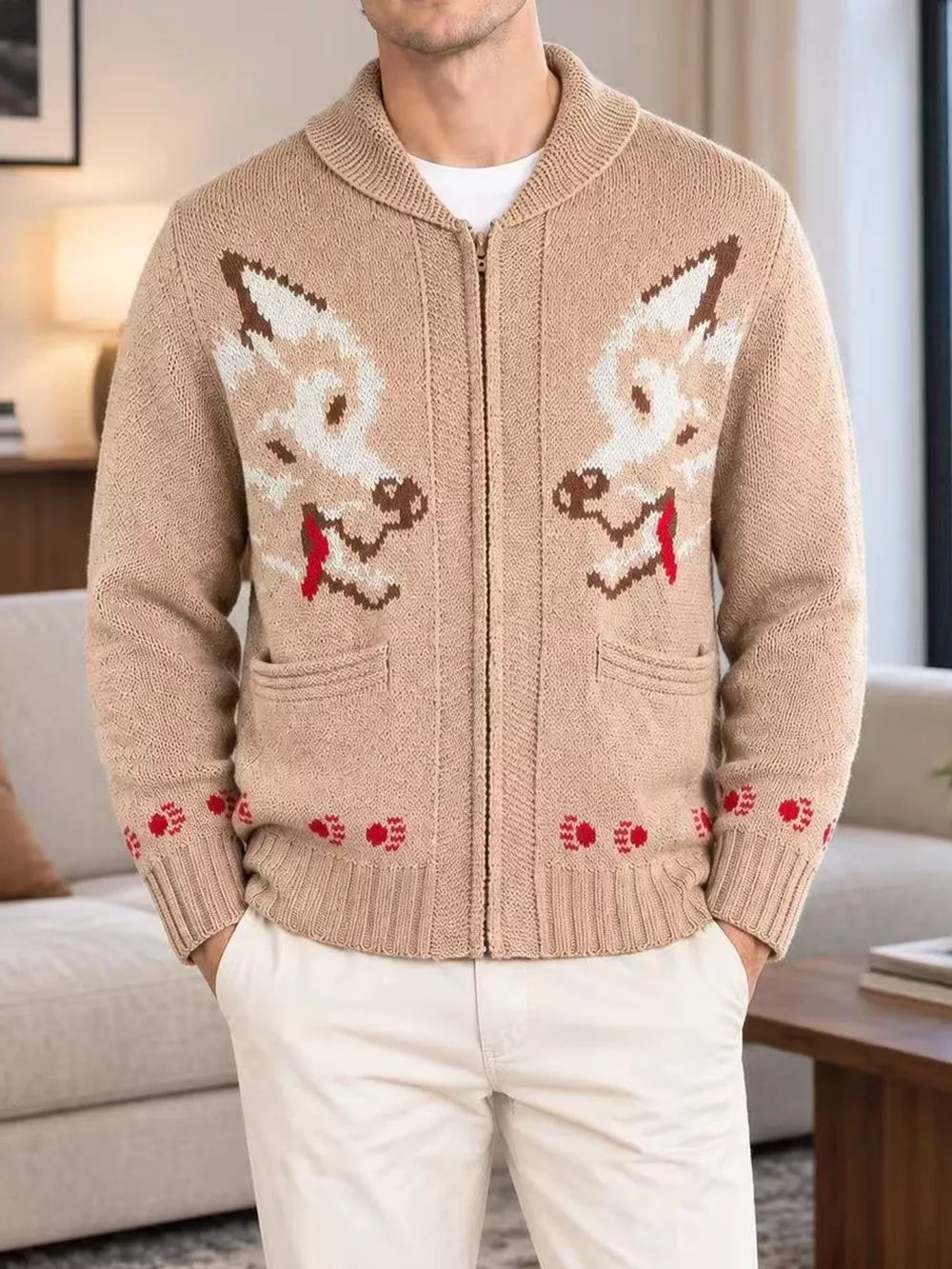Men's Full Size Animal Chunky Knit Zip-Up Cardigan Plus Size, image 30
