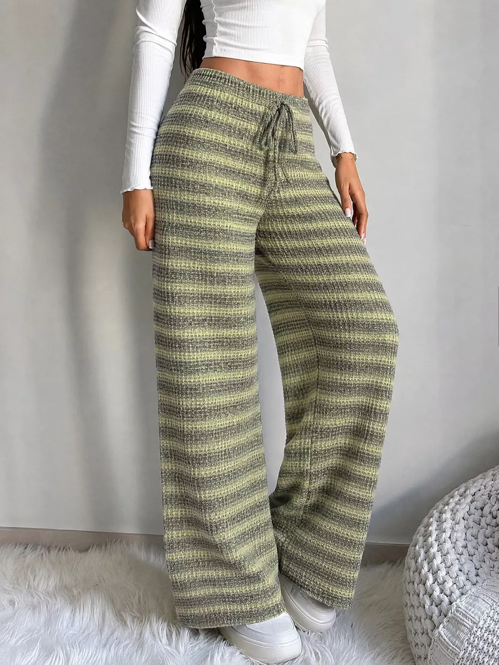 Striped Knit Wide-Leg Pants, image 2