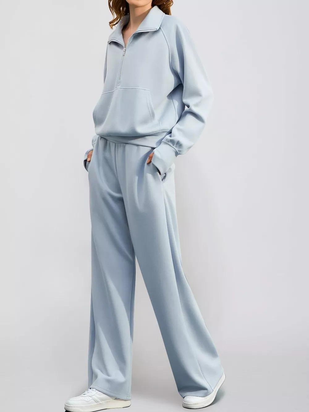 Half-Zip Sweatshirt and Wide-Leg Pants Set, image 30