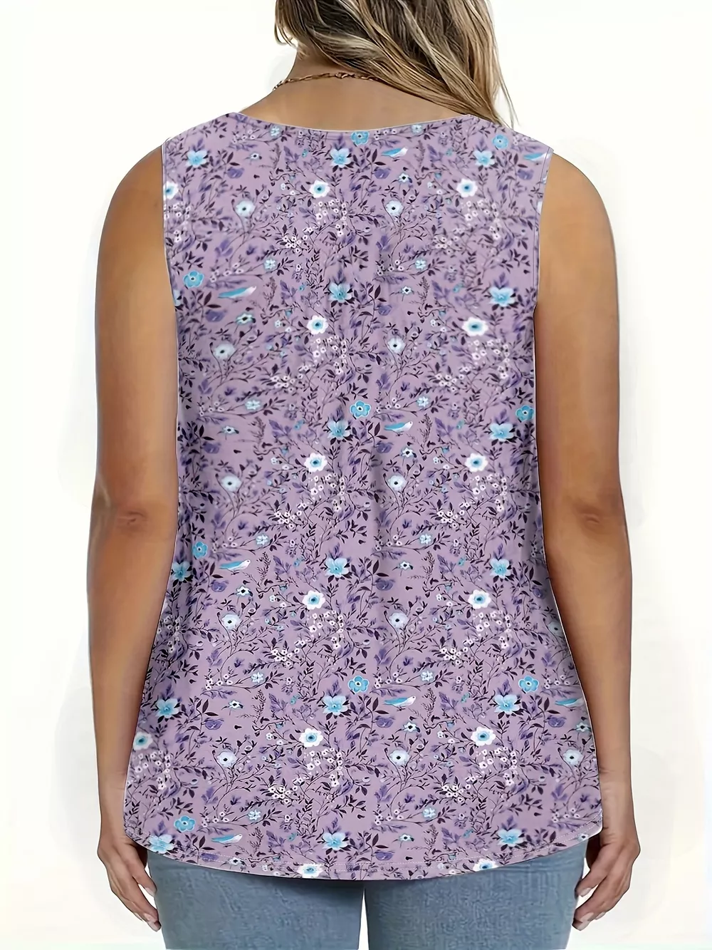 Full Size Floral Print Button Detail Tank Plus Size, image 11