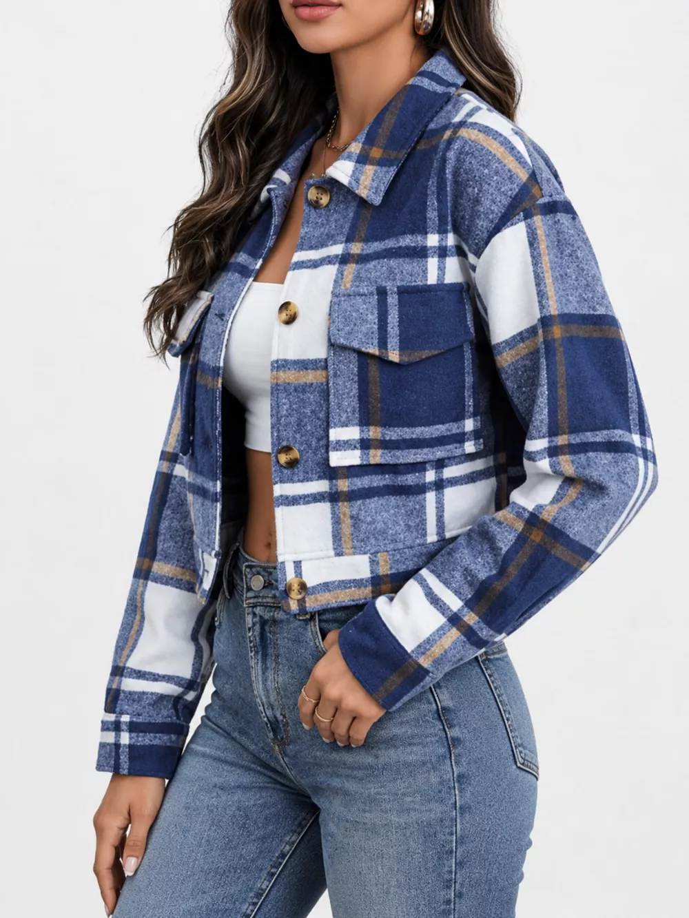 Plaid Button-Front Cropped Jacket, image 39