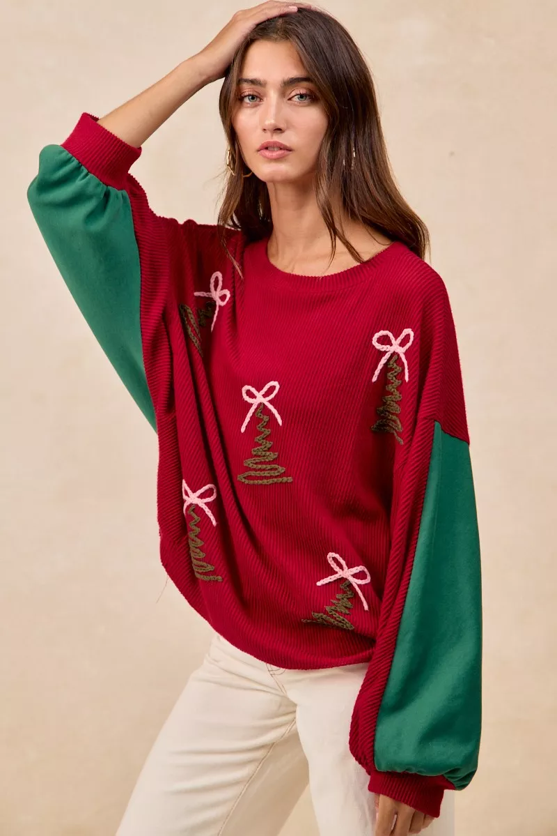Christmas Theme Tree Embroidered Sweater, image 11