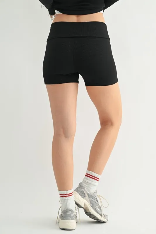 Ribbed Foldover Waist Shorts, image 3