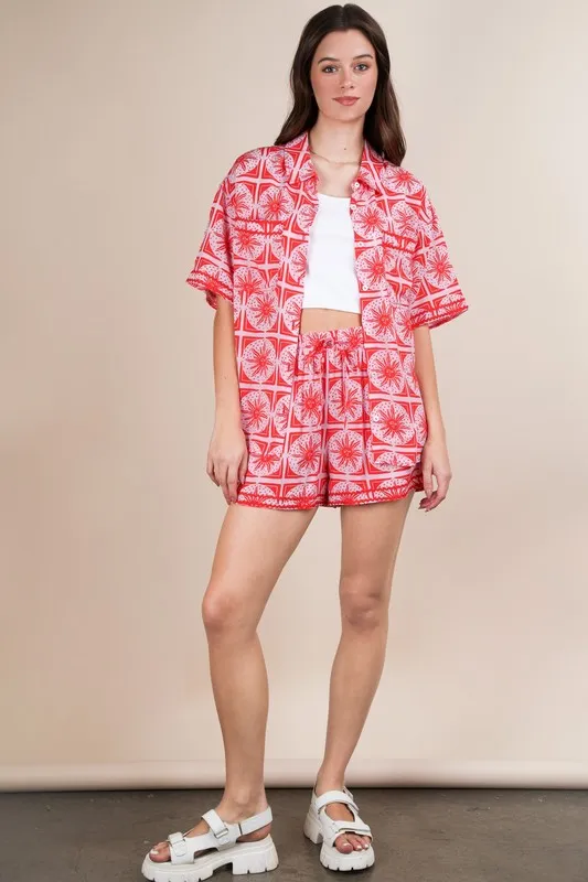 Full Size Tropical Printed Shirt Top and Shorts Set Plus Size, image 5