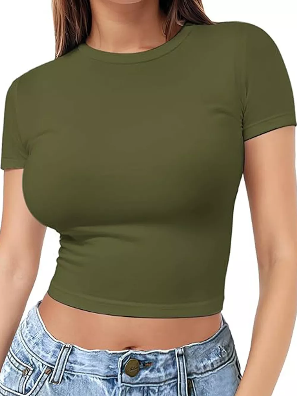 Slim Fit Basic Crew Neck Short Sleeve Crop T-Shirt, image 16