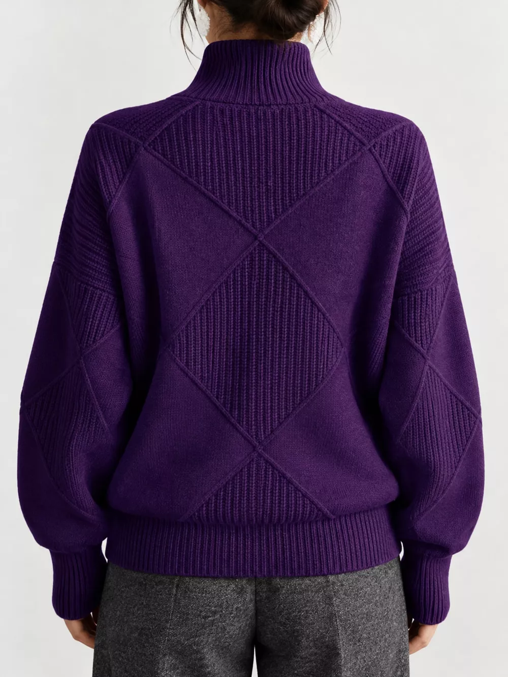 Full Size Diamond Pattern Turtleneck Sweater Plus Size, image 81