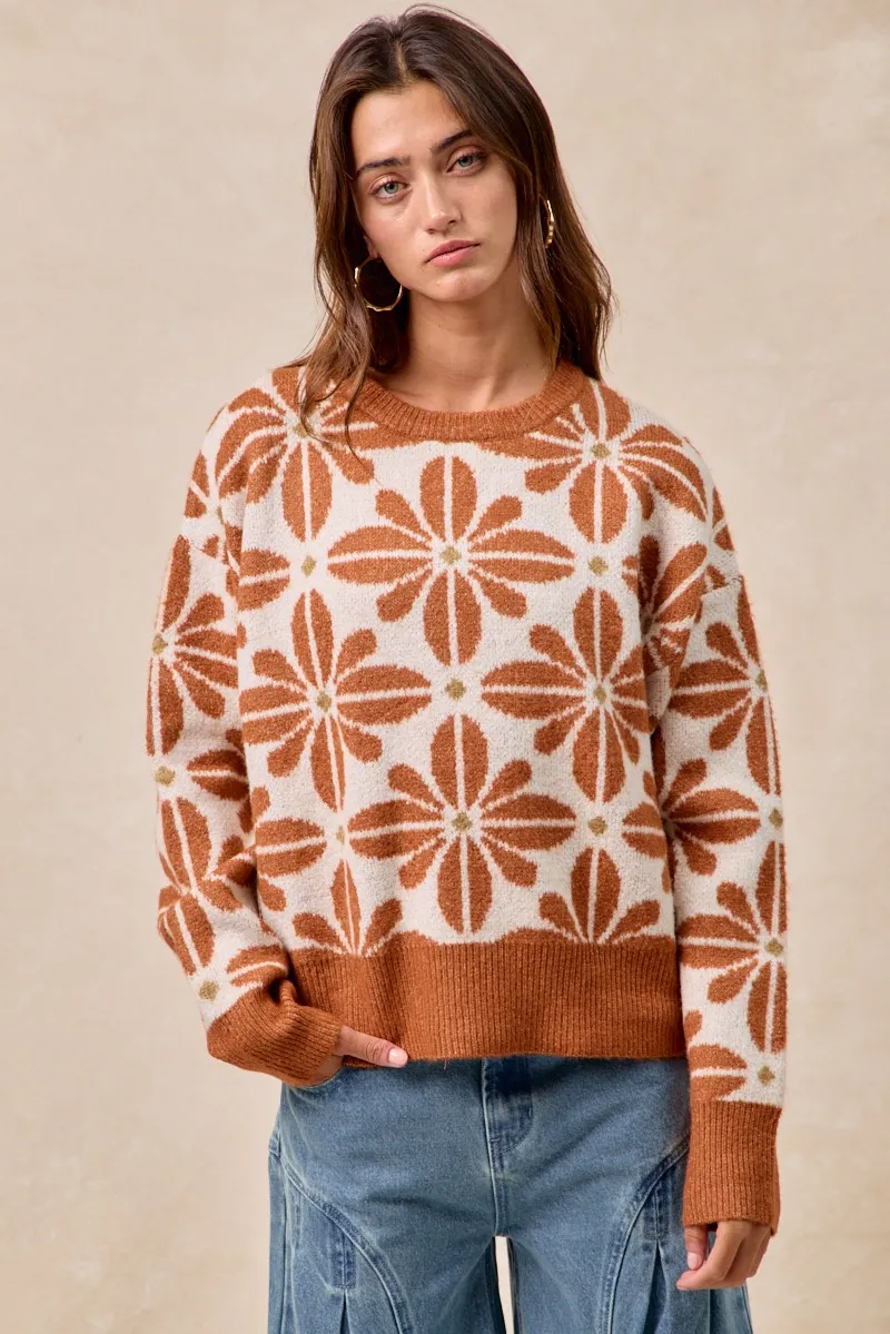 Flower Pattern Long Sleeve Sweater, image 7