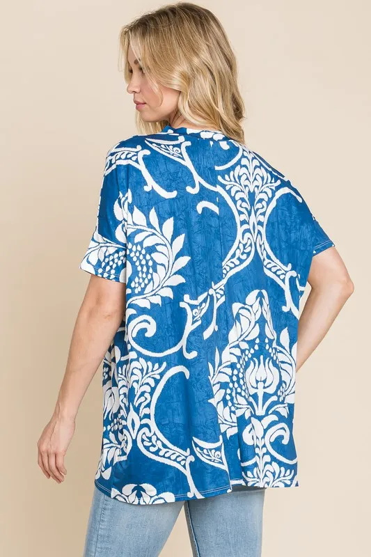 Printed Relaxed V-Neck Tunic Top, image 6