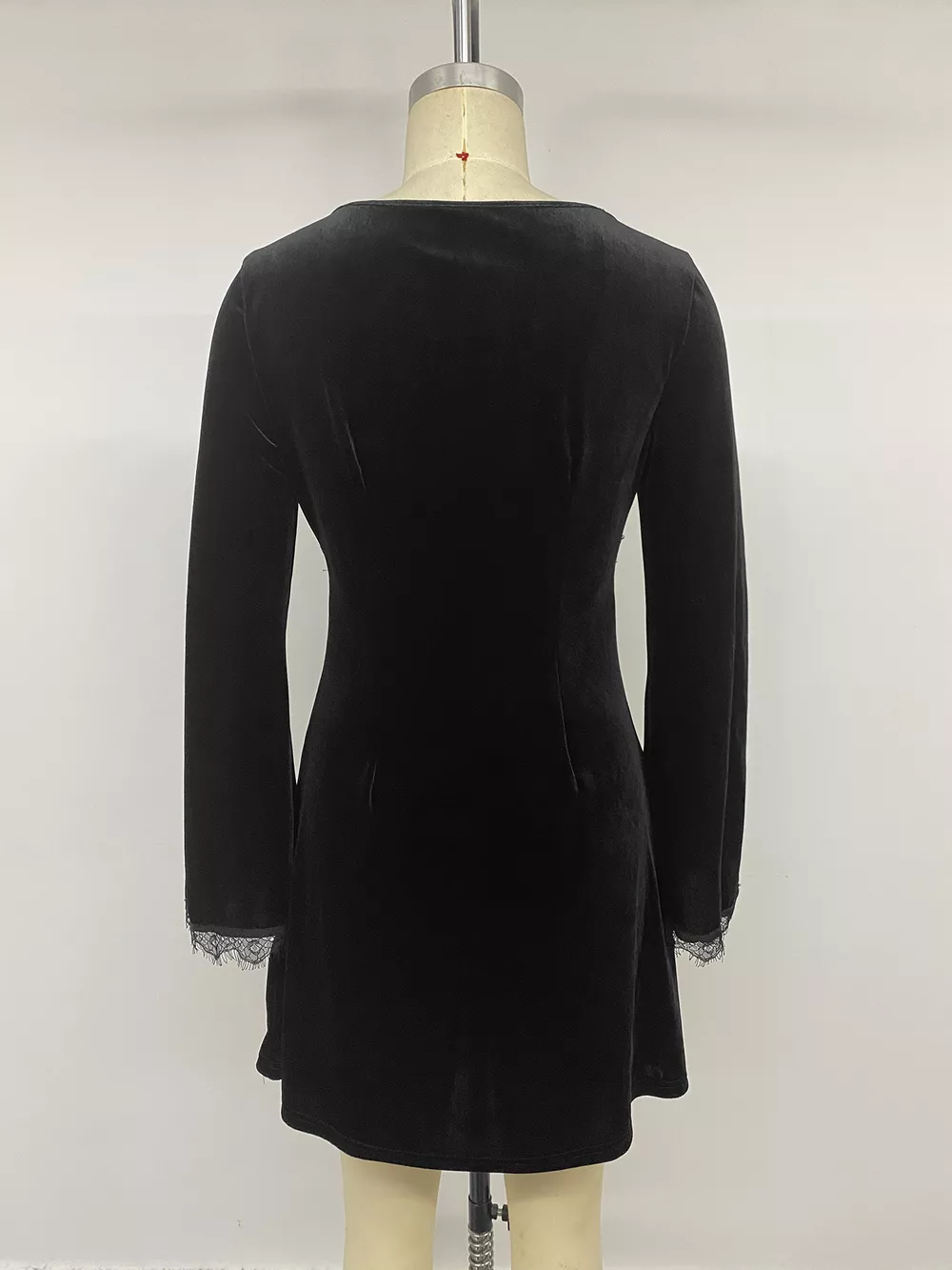 Velvet Lace Trim V-Neck Mini Dress, image 7