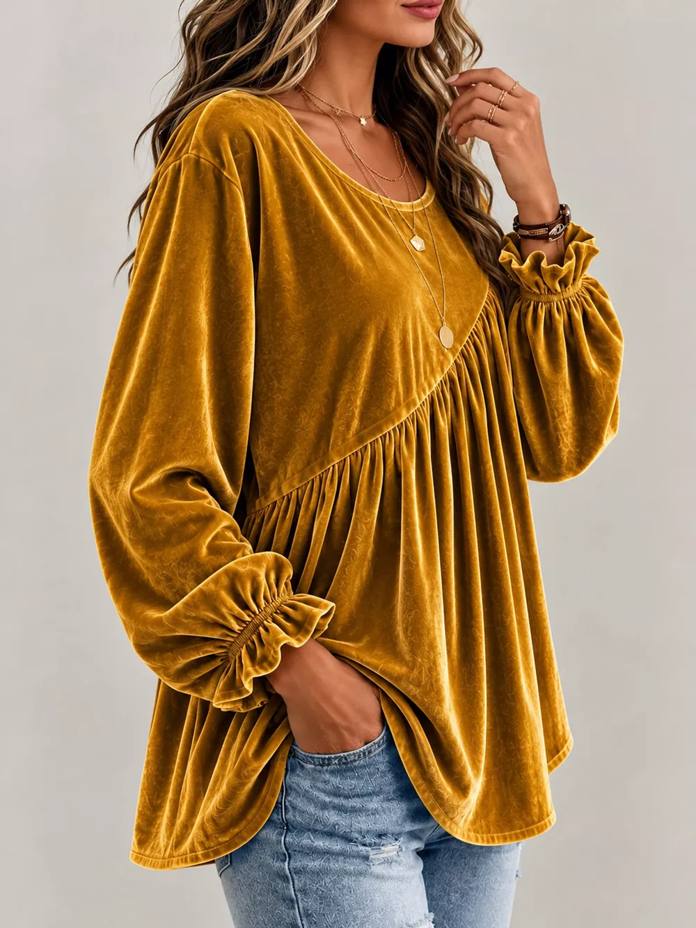 Full Size Velvet Long Sleeve Blouse Plus Size, image 14