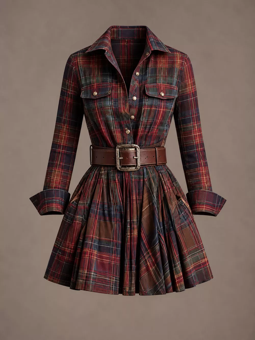 Plaid Long-Sleeve Shirt Dress, image 4