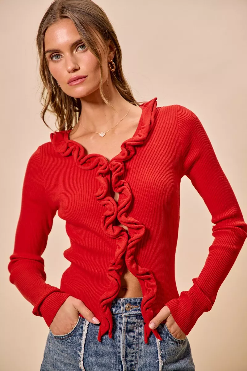 Cascade Ruffle Ribbed Sweater Cardgian, image 29