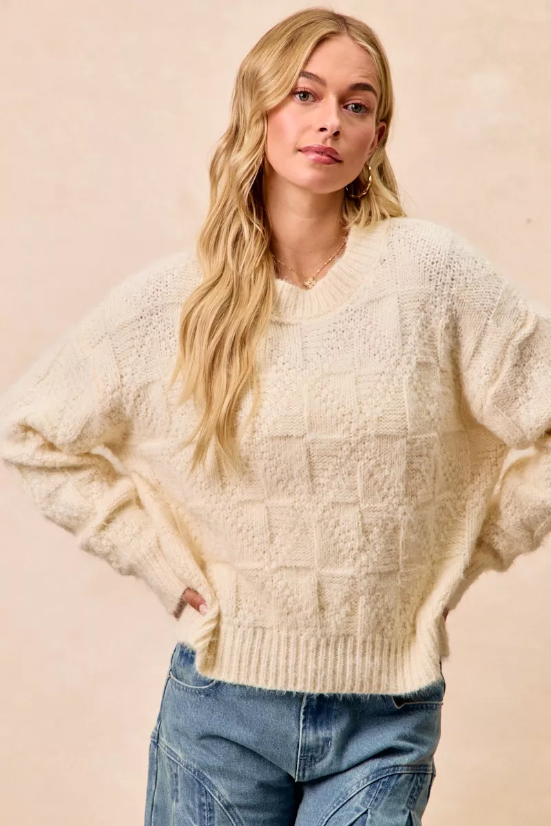 Checker Board Drop Shoulder Sweater, image 23