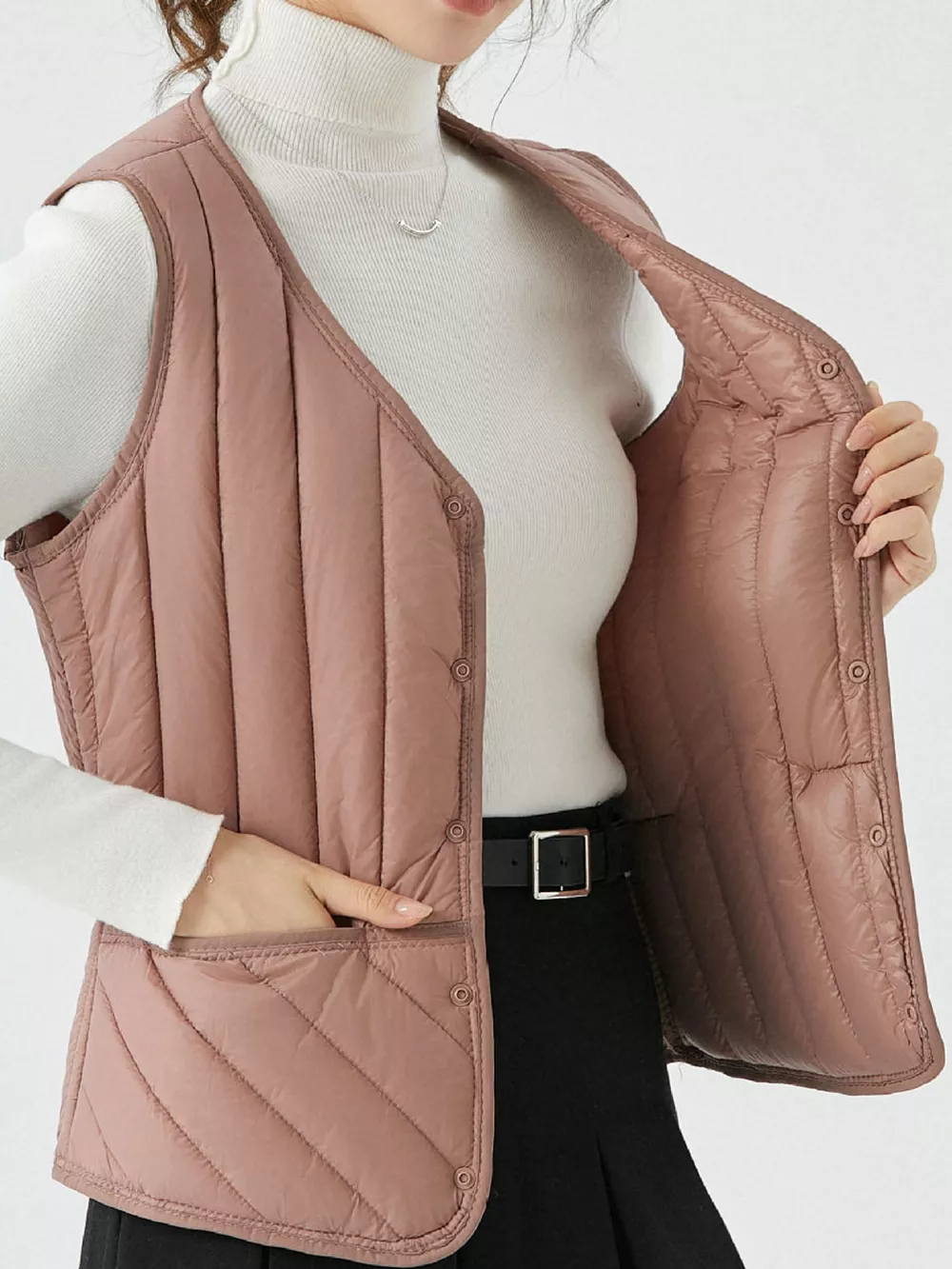 Full Size Quilted Button Up Vest Coat Plus Size, image 54