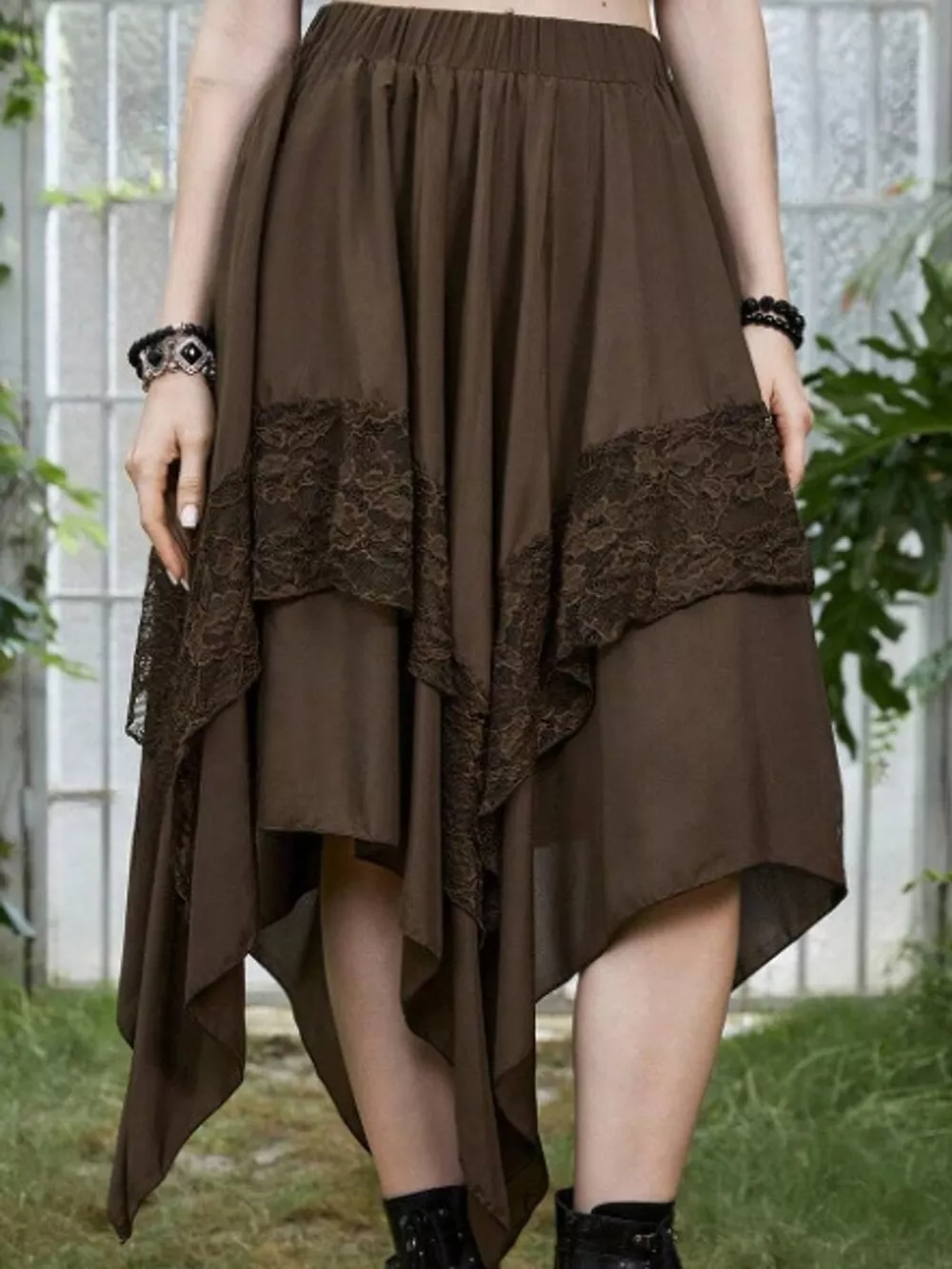 Full Size Asymmetrical Hem Lace Detail Skirt Plus Size, image 9