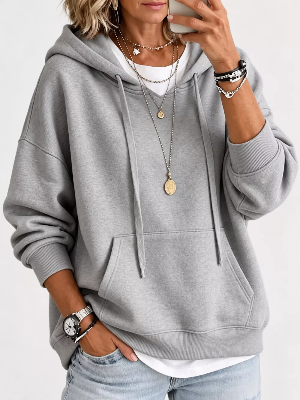 Drawstring Dropped Shoulder Hoodie, image 9