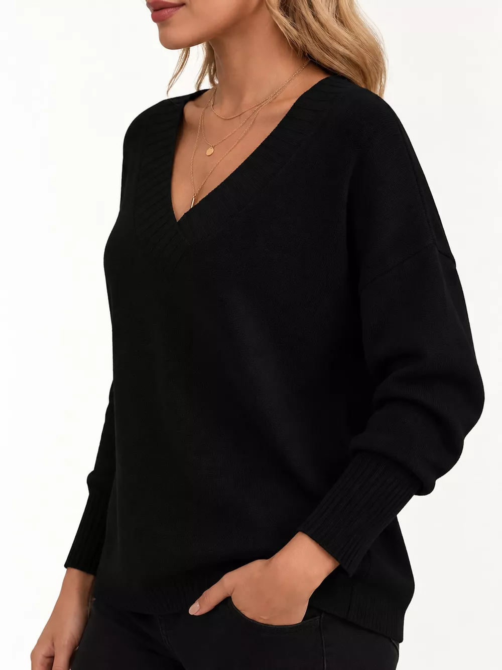 Full Size V-Neck Dropped Shoulder Sweater Plus Size, image 37