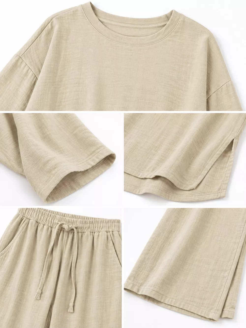 Full Size Round Neck Top and Drawstring Wide-Leg Pants Set Plus Size, image 13