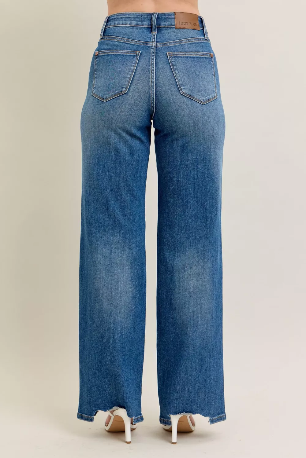 Full Size High Waist Tummy Control Chew Hem Destroy Wide Jeans Plus Size, image 19