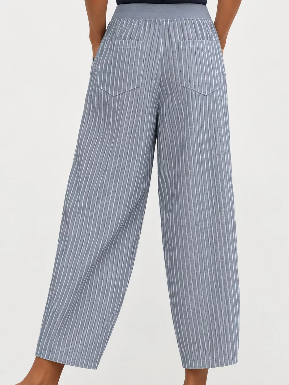 Striped Casual Pants with Side Button Detail, image 3