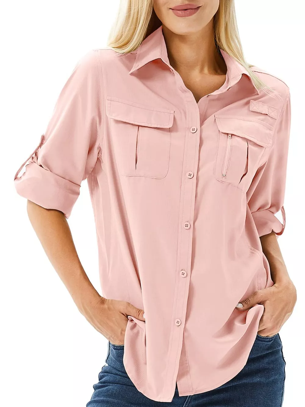 Full Size Button-Down Roll-Up Sleeve Shirt Plus Size