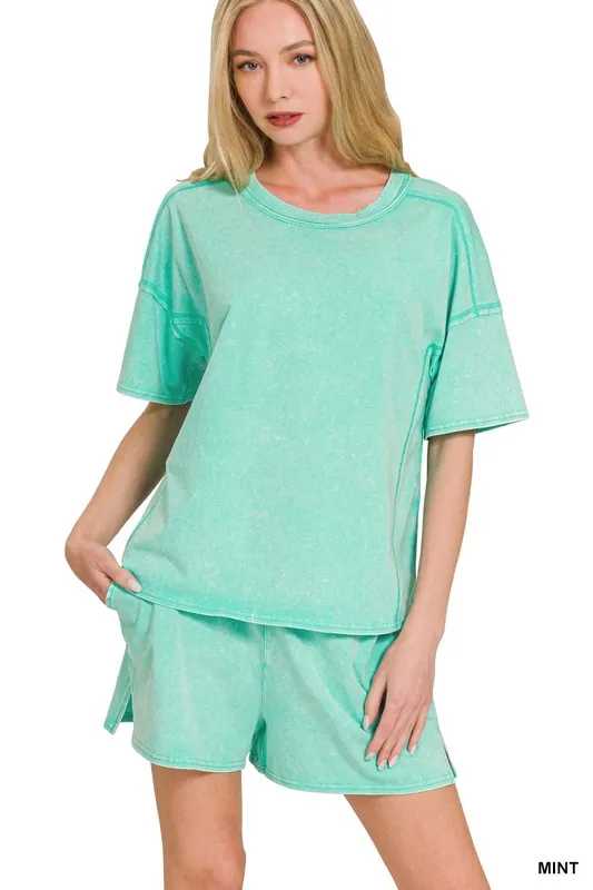 Acid Washed Short Sleeve Tee & Shorts Set