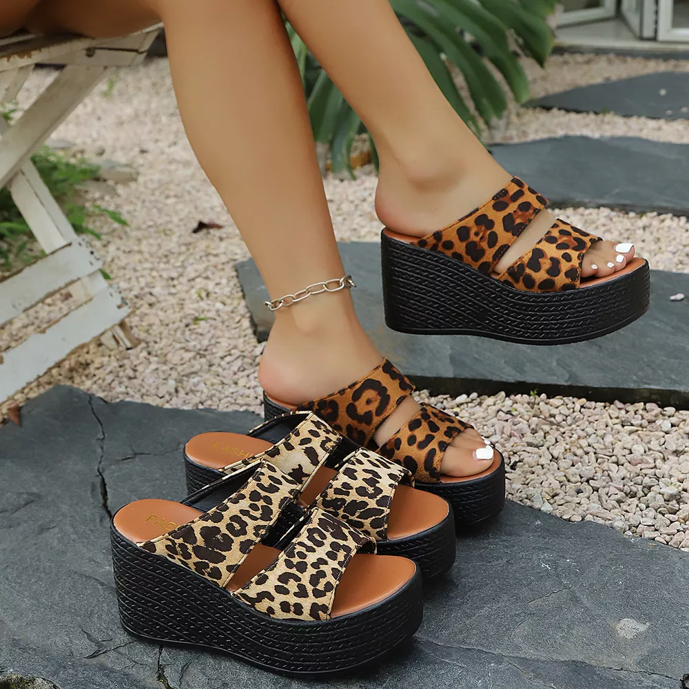 Leopard Open Toe Platform Sandals, image 2