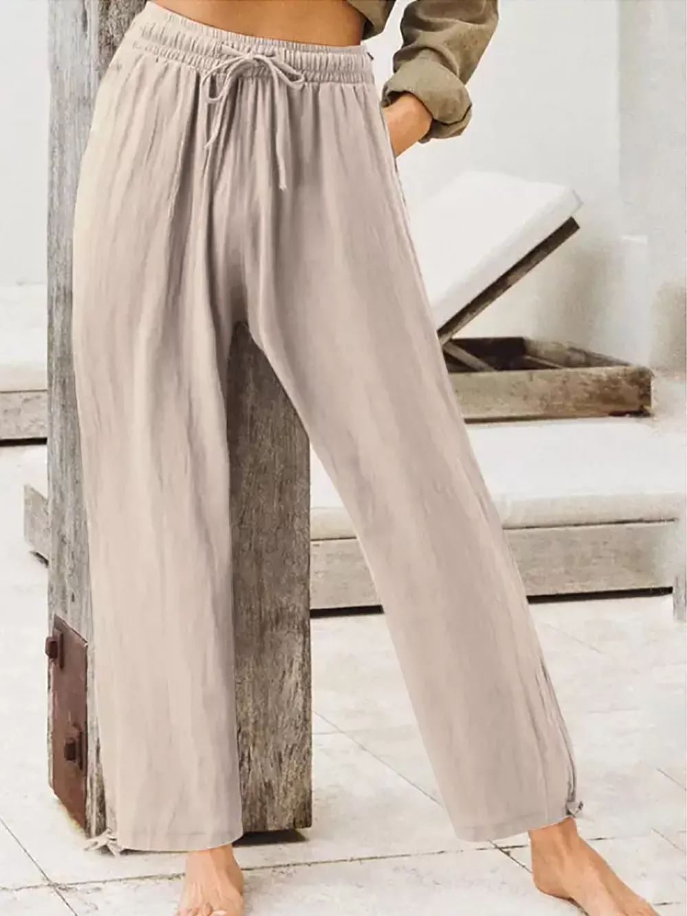 Full Size Casual Drawstring Wide-Leg Pants Plus Size, image 2