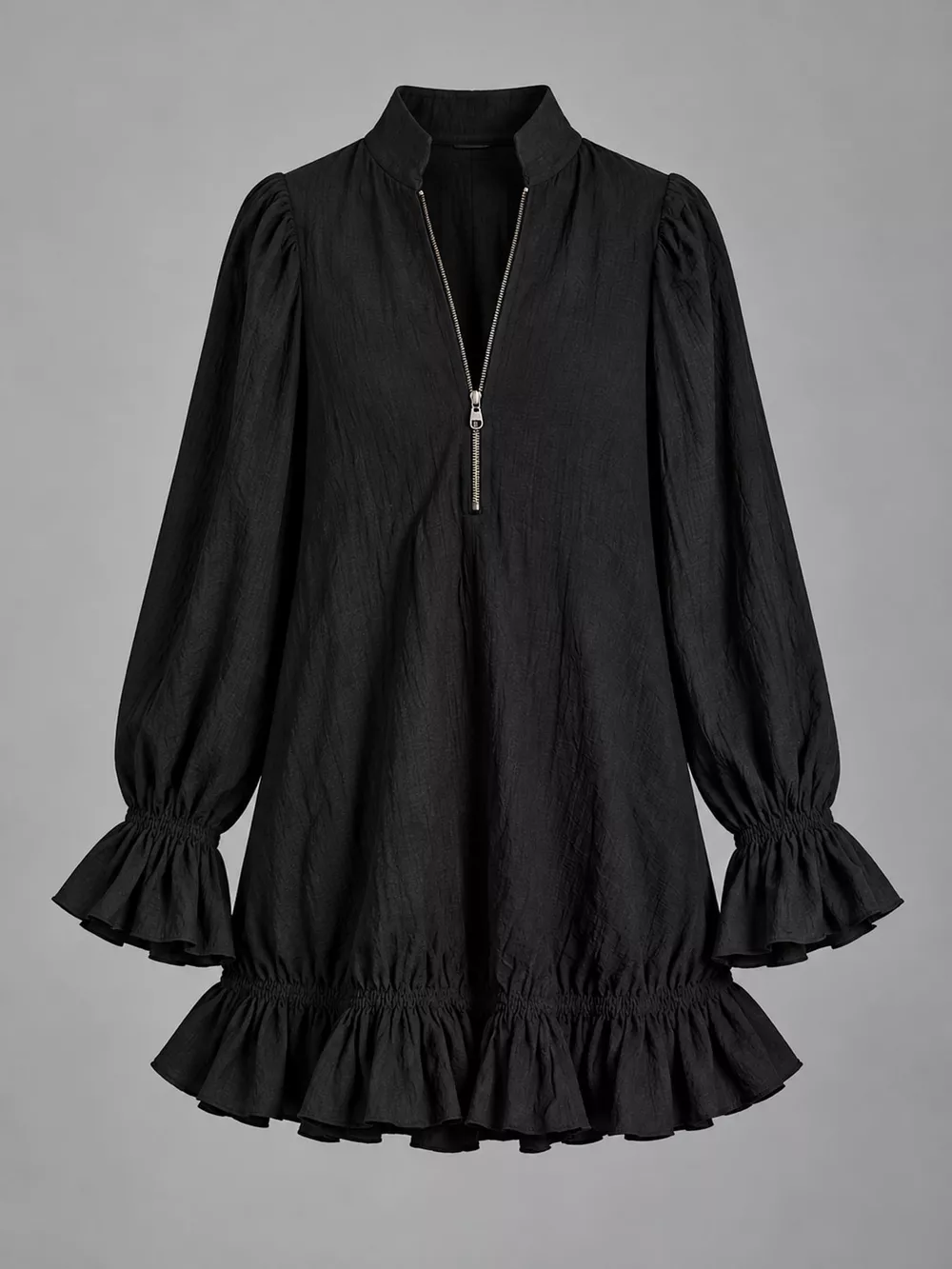 Zipper-Front Ruffle Hem Mini Dress, image 4