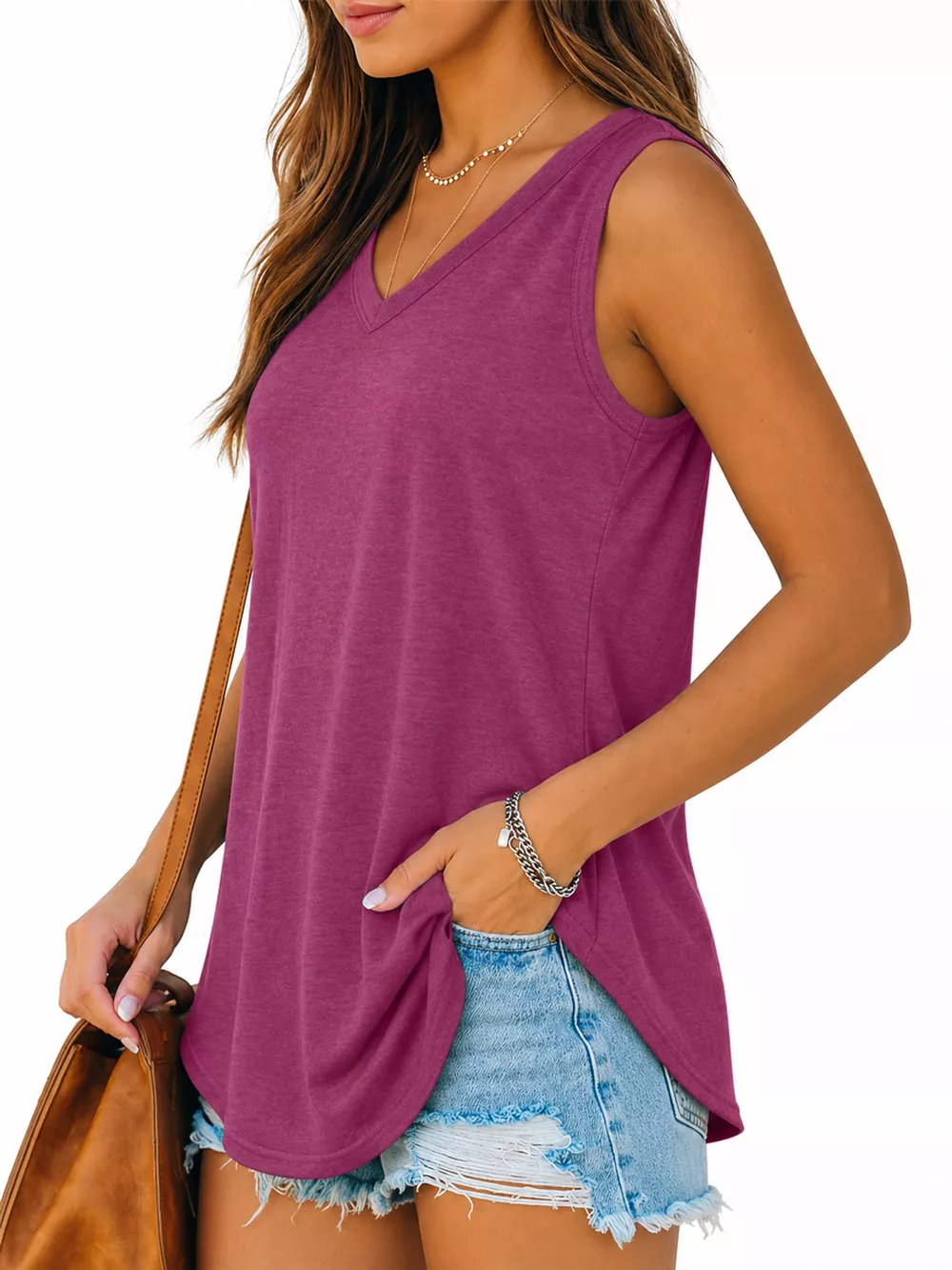 V-Neck Casual Loose Fit Tank Top, image 35