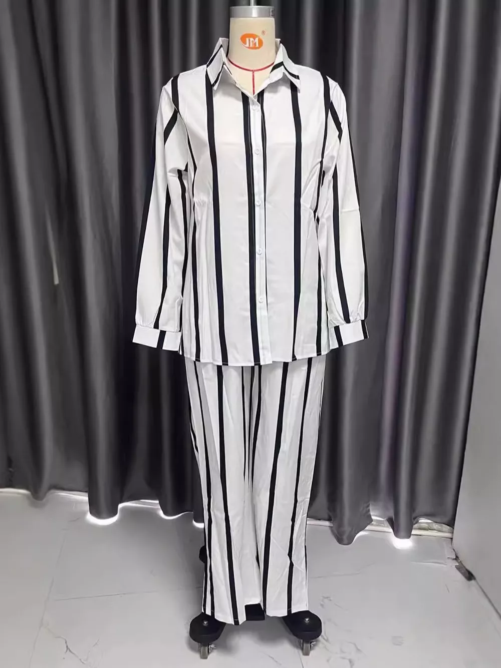 Striped Button-Down Shirt and Wide-Leg Pants Two-Piece Set, image 11